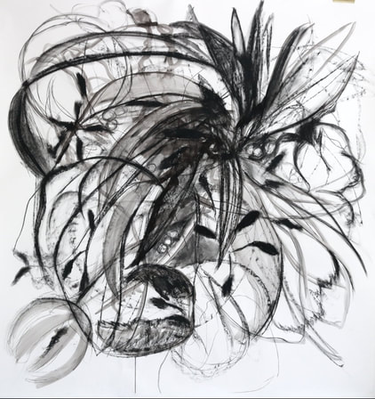 Charcoal drawing, large, tulips, flowers, black and white