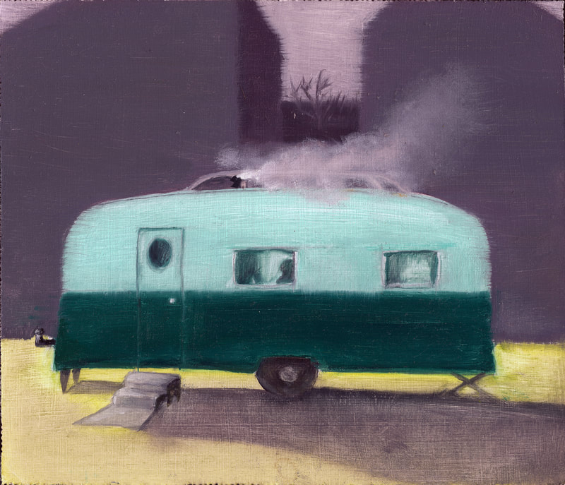 Caravan painting, smoke, green, Wings of Desire